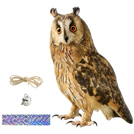 LOGOFUN Owl Garden Statues Realistic Owl Shaped Sculpture Lifelike Plastic Owl Statue with Rotating Head for Outdoor Garden Yard