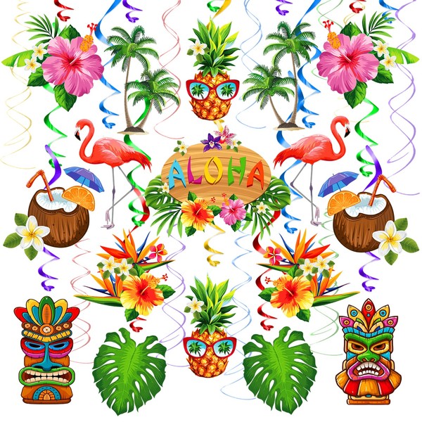 FRIDAY NIGHT Hawaiian Luau Hanging Swirls Decorations Flamingo Party Supplies