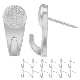Wall Hanging Hooks, 12 Pieces, Metal, Won't Damage Walls, Rental, Plasterboard Hooks, Stylish, Iron Hooks, Thumbtacks, Push Pins, Silver