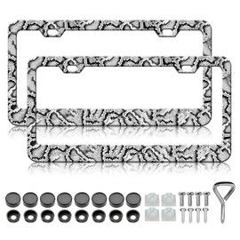 Snake Print License Plate Frames - 2 Pack Black Grey Snakeskin Texture License Plate Holder Covers, Stainless Steel Rust-Proof Waterproof Car Decorative Tag Frame for Standard US 12x6 Inch