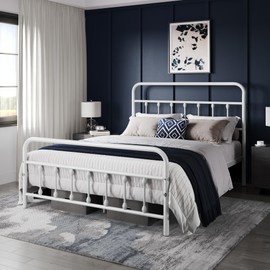 Yaheetech Classic Metal Platform Bed Frame Mattress Foundation with Victorian Style Iron-Art Headboard/Footboard/Under Bed Storage/No Box Spring Needed/Full Size White