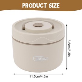 Food Thermo, 304 Stainless Steel Double Layer Soup Container Portable Round Shape Lunch Food Jar Wide Mouth Bentos Box 550ml for Work, School, Outdoor Dining (Microwaveable-Beige)
