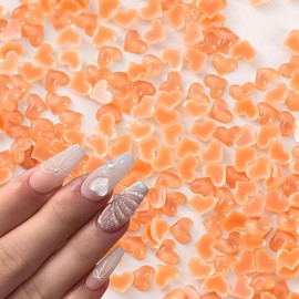 100pcs Brown Heart-Shaped Resin Flat Back Nail Rhinestones DIY Nail Art Gems for Salon and Home Manicure, Cute Nail Decorations for Girls Nails Art Supplies