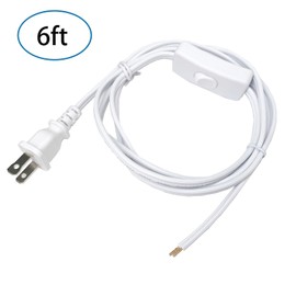Lamp Cord with Switch Plug, 2 Prong Extension Cable Replacement 6 Feet, 18 AWG, Stripped Ends Ready for Wiring and Repairing Lights, White