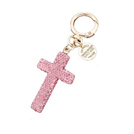 Rhinestone Cross Key Chain Religious Faith Cross Pendant Charms Key Ring or Women Birthday Jewelry-Pink