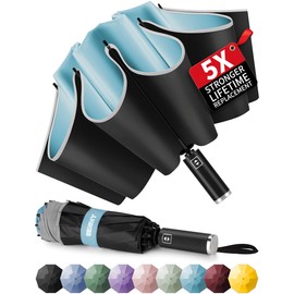 Seniny Inverted Travel Umbrella, Automatic Umbrellas for Rain, Windproof Compact Umbrella with Reflective Stripe, Folding UV Umbrella Sun Umbrella, Portable Large Umbrella for Backpack, Lightweight