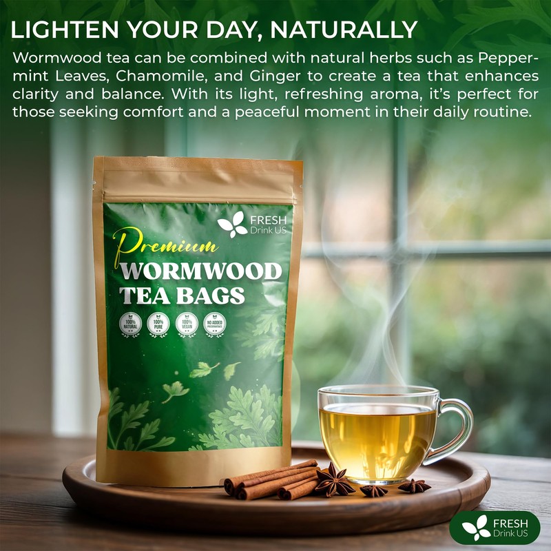 FreshDrinkUS, Premium Wormwood Tea - 75 Tea Bags - Handcrafted