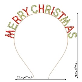Wobeny-Diademas navideñas para mujeres y niñas: diadema con letras de diamantes de imitación rojos y verdes FELIZ NAVIDAD, diadema festiva, aro para el pelo, tocado para niñas