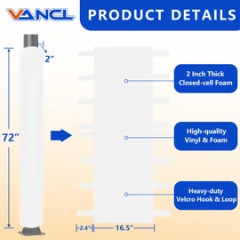 VANCL Basketball Pole Padding – 72" Heavy Duty Safety Pad for 3-4" Round Poles, Waterproof & Durable – Gym, Garage, Playground Protection