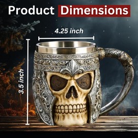 Rite Edge Knight Skull Mug 500-600ml - Resin & Stainless Steel - Unique Medieval Design - Handcrafted Skull Mug - Ideal for Collectors and Fans of Knights and Medieval Fantasy