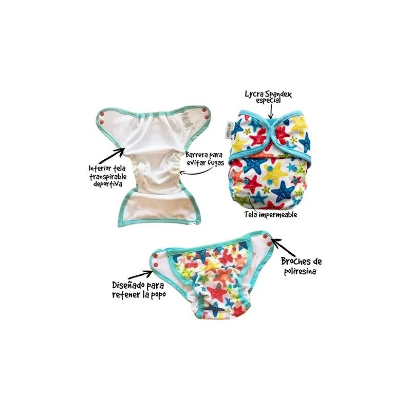 2 Pack Pañal De Natación Unitalla Reutilizable Para Bebé