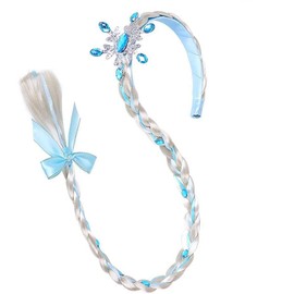 Ulfanit Princess Dress Up Braided Hair Headband, Sparkly Blue Snowflake Long Tail Wig, Princess Hairpiece Halloween Costume, Girls Toddlers Cosplay Birthday Holiday Snow Theme Celebration Hair Clip