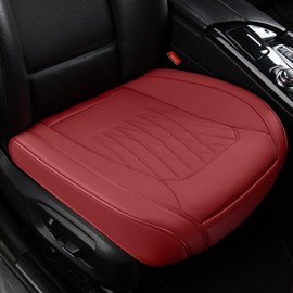 BWTJF Front Car Seat Bottom Covers 2 Pack, Universal Auto Seat Cushions, Nappa Leather Full Wrapping Edge Compatible with Most of Vehicles - SUVs/Sedans/Pickup Trucks, Wine Red