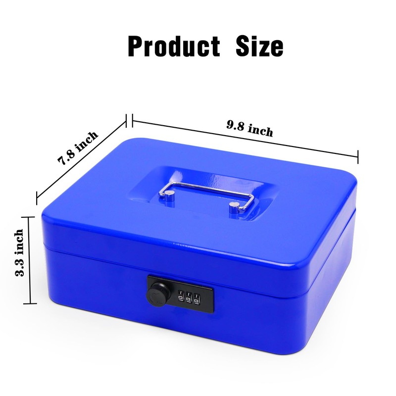 Secure Steel Cash Box with Combination Lock and Removable Tray