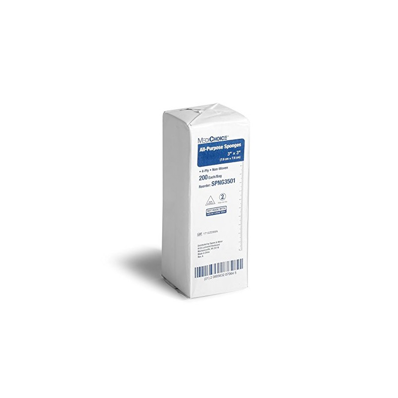 MediChoice All-Purpose Sponge, Non-Woven, Non-Sterile, Hypoallergenic, 3x3 Inch, White, 1314SPNG3501