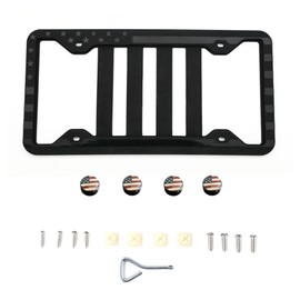 American Flag Black Silicone License Plate Frame – Anti-Scratch, Weather-Resistant with Drainage Holes, Includes Colored Patriotic Flag Screw Caps, Fits Standard U.S. License Plates (American Flag I)