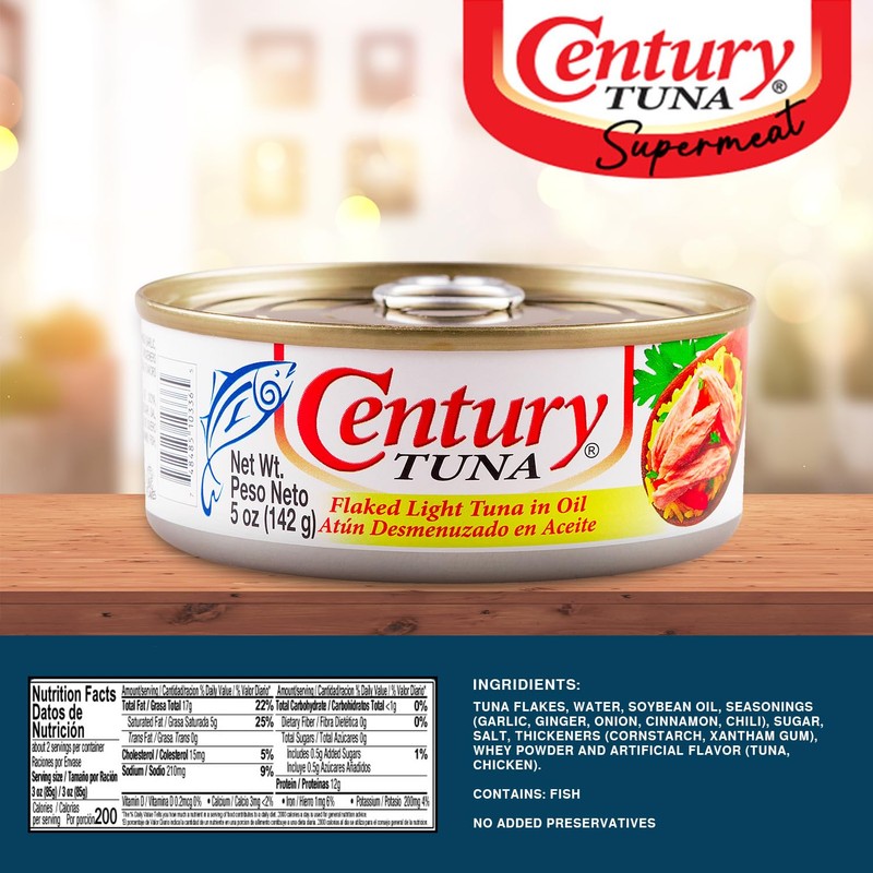 Century Tuna Premium Flaked Light Tuna in Oil – Six