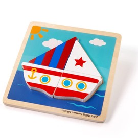 Bigjigs Toys, Chunky Lift-Out Puzzle - Boat, Wooden Toys, Shapes Puzzle, Toddler Puzzles, Jigsaw Puzzle, Jigsaw Puzzle For Kids, Puzzles For 1 2 3 year Olds, Toddler Toys