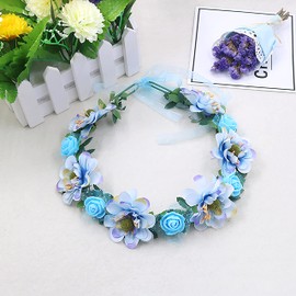 Gmmidea Women Girls Boho Flower Crown Adjustable Sunflower Floral Headband Wedding Bridal Headpiece Blue