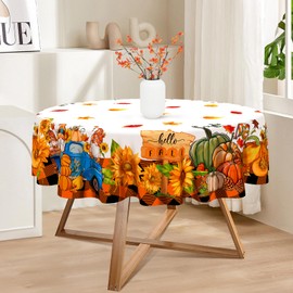 Fall Thanksgiving Tablecloth 70"x70" Round,Fall Harvest Kitchen Decor,Autumn Cute Gnome Truck Table Cover for Home Dinner Party Picnic