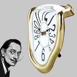 Lafocuse Silent Salvador Dali Clock, Gold, Melted Clock Without Ticking Noises, Table Clocks, Modern Melting Clock Decoration for Shelves, Desk, 18 x 13 x 15 cm