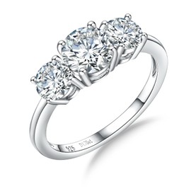 DAYBYDAY 3 Stone Moissanite Ring Sterling Silver Moissanite Diamond Ring for Women Three Stone Engagement Ring Size 7