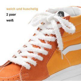Stepace 2 Pairs of Flat Plush Shoelaces, 10 mm Wide, Thick Fluffy Shoelaces for Trainers, Casual Shoes, White