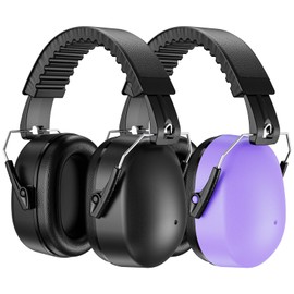 ProCase 2 Pack Ear Muffs for Noise Reduction SNR 32dB/NRR 26dB, Ear Hearing Protection for Adults/Kids, Autism Sensory Noise Cancelling Headphones for Work Shooting Gun Range -Black/Purple