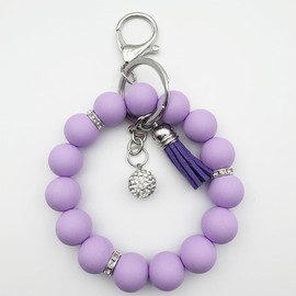 Unpafcxddyig Silicone Bead Keychain Bracelet Women Wristlet Key Ring Bangle Chains with Tassel,purple