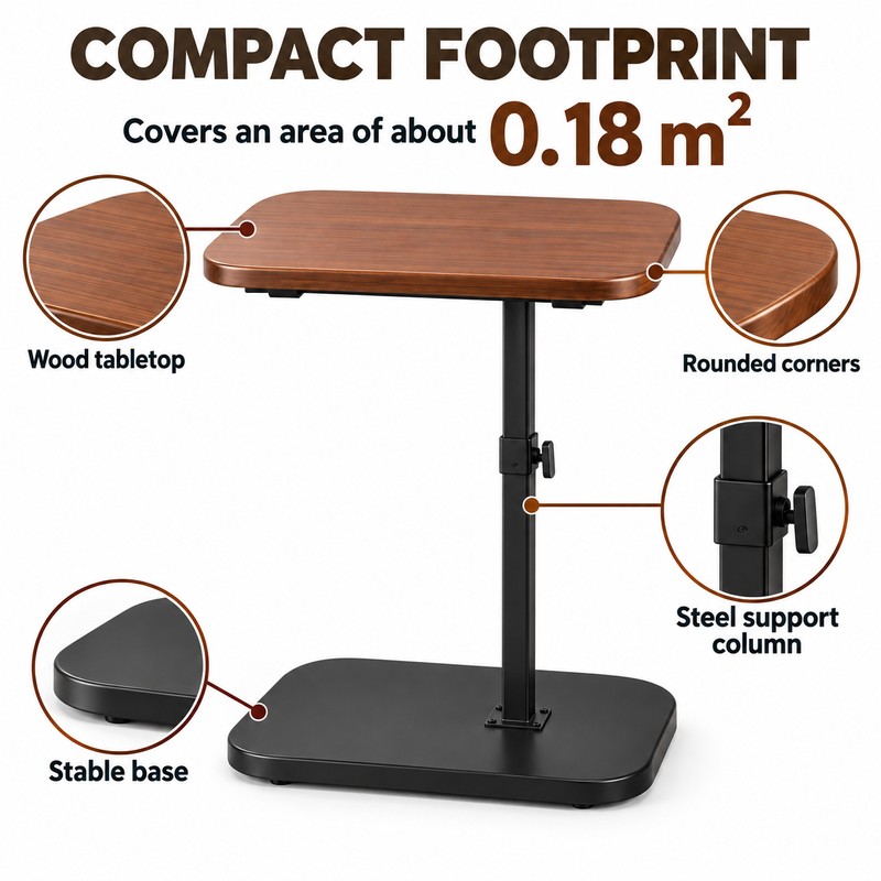 Adjustable Laptop Side Table for Small Spaces – Tilting 30×40cm