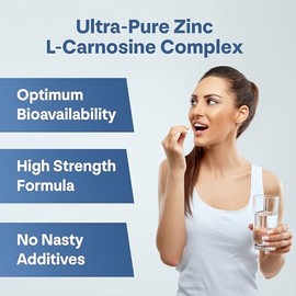 Zinc L-Carnosine Supplement - 75mg x 180 Capsules of Maximum Bioavailable Zinc L-Carnosine 2 Per Serving, Supports Gut Health, Nutrient Absorption, Digestive Comfort - 3 Months Supply