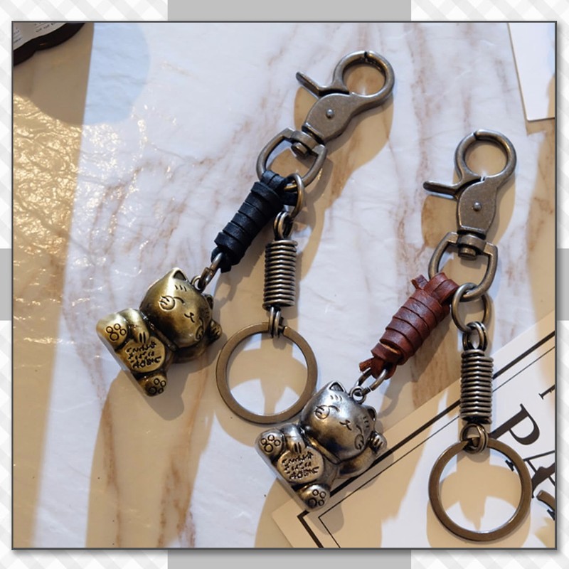 [クロム クレイン] キーホルダー キーリング チャーム 鍵 ネコ 招き猫 レザー おしゃれ