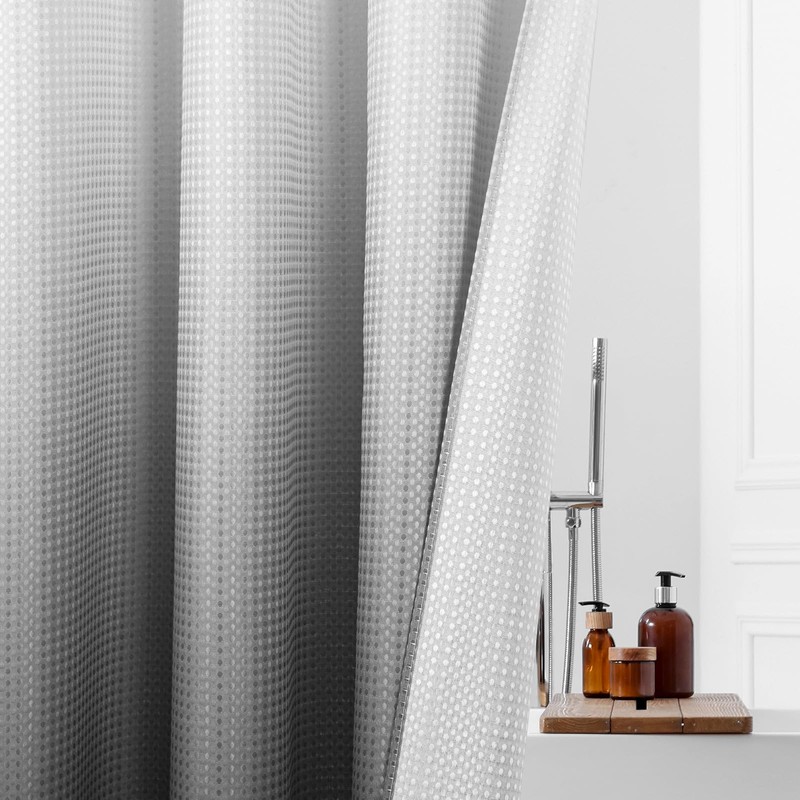 MitoVilla No Hooks Needed Black Ombre Waffle Shower Curtain Liner