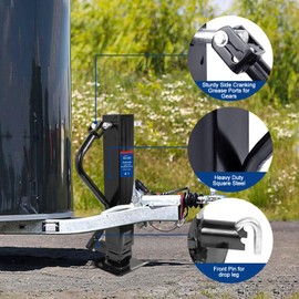 12000 LBS Heavy Duty Weld-On Square Tube Trailer Jack, 12-1/2" Lift 13-1/2" Drop Leg Travel, Front Pull pin Black