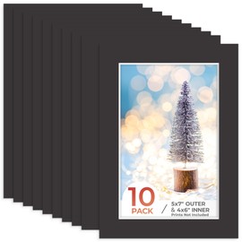 Frametory, 5x7 Photo Mat with White Core Bevel Edge 3.5x5.5 Openings, Acid Free Framing Matte for 4x6 Pictures, 4-ply Thick Black Paper Mats Pack of 10