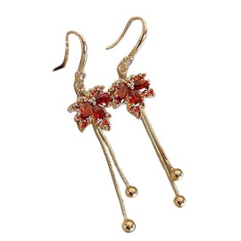 Fall Earrings for Women Red Maple Leaf Stud Autumn Fall Maple Leaf Rhinestone Earrings Fall Jewelry for Women Thanksgiving Festival (Red, One Size)