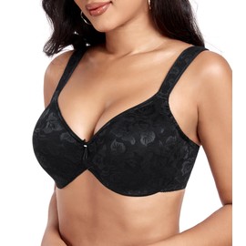 DotVol Women's Size Jacquard Underwired Mimimizer Bra Unpadded Classic Everyday Bra, black, 80E