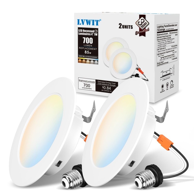 LVWIT LED Recessed Light 4Inch, 5CCT Can Lighting with White