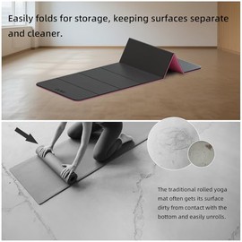 Tapete de yoga plegable de 0.3 pulgadas de grosor (8 mm), material POE certificado SGS, antideslizante, 71 x 24 pulgadas, plegable para viajes, pilate