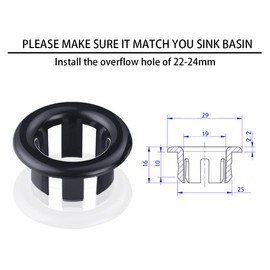 SKYPIA 4 Pcs Sink Overflow Ring Set Bathroom Accessary Kitchen Bathroom Sink Basin Overflow Cover Vanity Sink Overflow Cover (Black)