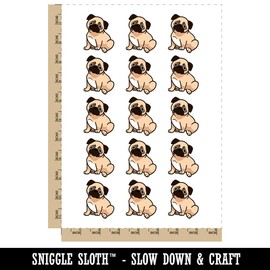 Pug Sitting Dog Temporary Tattoo Water Resistant Fake Body Art Set Collection - 15 2" Tattoos (1 Sheet)