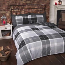 Rapport Finest Homewares Argyle Tartan Single Quilt Duvet Cover and 1 Pillowcase, Grey