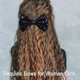 KISZU 4 Inch Sequin Glitter Hair Bows Clips, Sparkling Bling Little Bow HairPins Hair Accessories for Baby Girls Kids Children Teens and Women (Black)