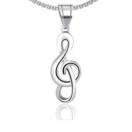 Fusamk Fashion Music Titanium Steel Note Symbol Pendant Charm Necklace(White)