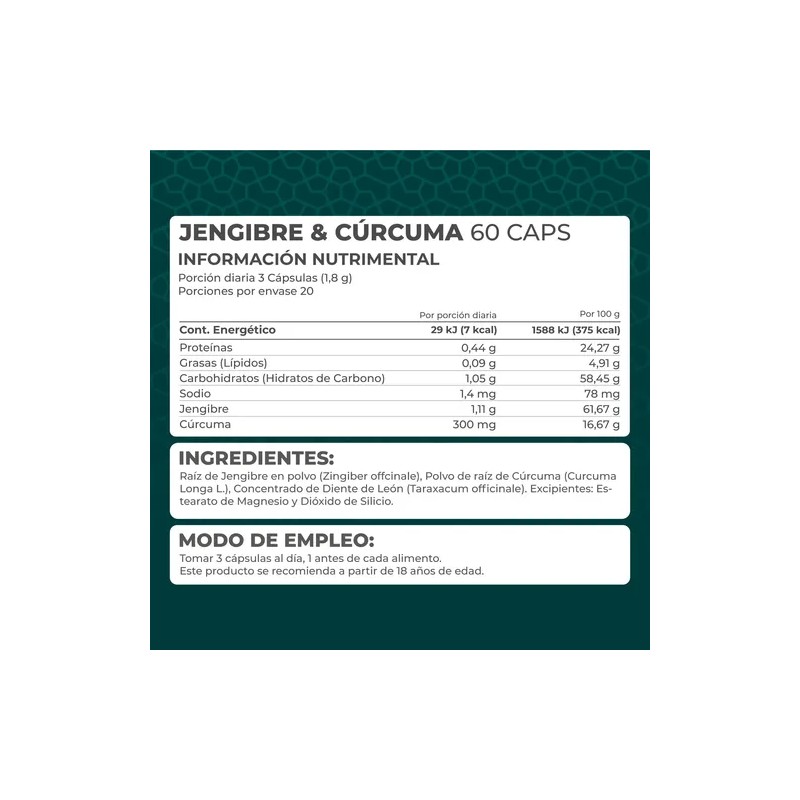 Suplemento Jengibre & Curcuma (60 Caps) - Pronat