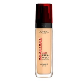 L'Oréal Paris Infallible 32H Freshwear Base de Maquillaje Líquida, Larga Duración y Alta Cobertura, Piel Luminosa al Instante Fórmula con Vitamina C, 