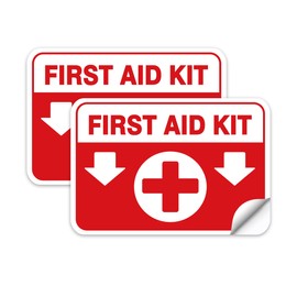2PCS First Aid Kit Sign Sticker for Home，Self-Adhesive Waterproof First Aid Decals for First Aid Boxes, Emergency First Aid Kit Supplies for Car, Office or Business 7.5''x5.1''