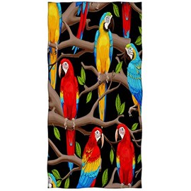 Violetpos Bath Towel Colourful Eye-catching Parrots Branches Colourful Eye-catching Parrot Branches 70 cm x 140 cm Beach Towel
