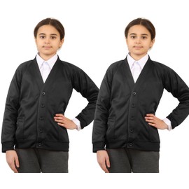 Bahob® 2 Pack Girls School Cardigan Fleece Sweatshirt Uniform Schoolwear Shirts Crew Long Sleeve TOP Pullover Jumper Round/V- Neck Age 2-14 Years (Black, 9-10 Years)