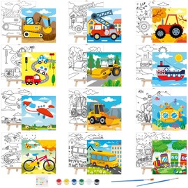 Tenceur 12 Sets Pre Drawn Canvas to Paint Paint Your Own Designer Canvas Set Coloring Painting Canvas Panels Pre Stenciled Canvas Boards with Paints and Brushes for Kid Adult(Traffic)